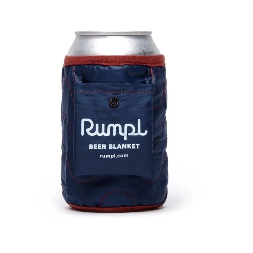 Rumpl Beer Blanket Set of 2 Insulated Can Koozies Navy & Rainbow Geometric Puffy